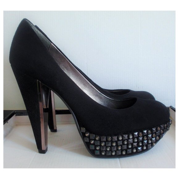 SAM EDELMAN YORK BLACK SUEDE STUDDED PUMP 7.5 - Picture 2 of 9